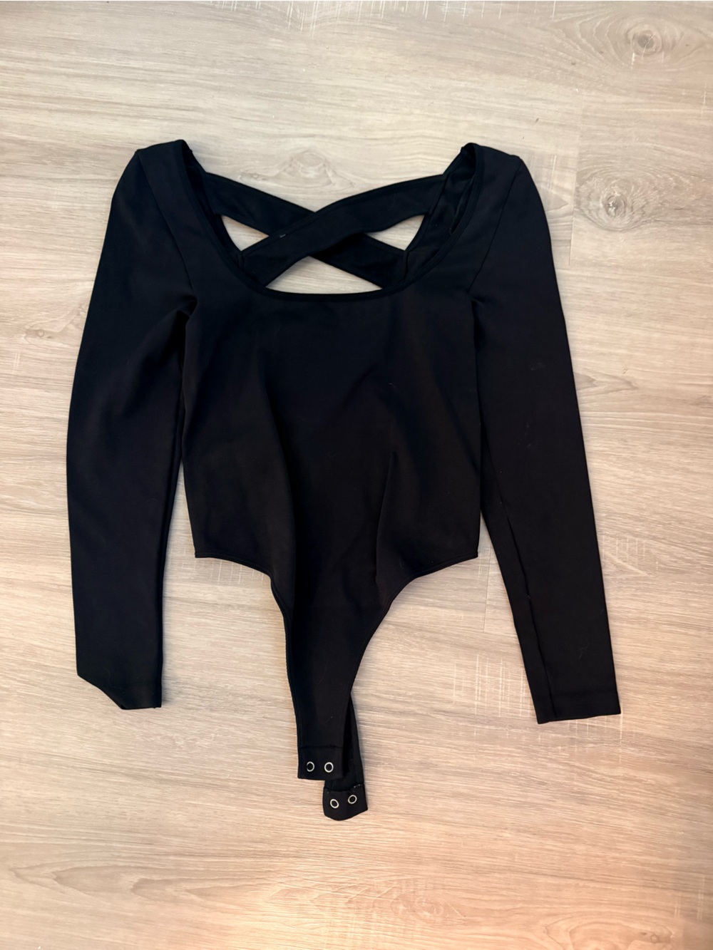 Anthropologie Black Long-Sleeve Cross-Back Bodysuit